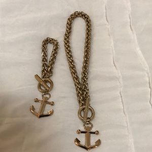 Gold Anchor Necklace and Bracelet